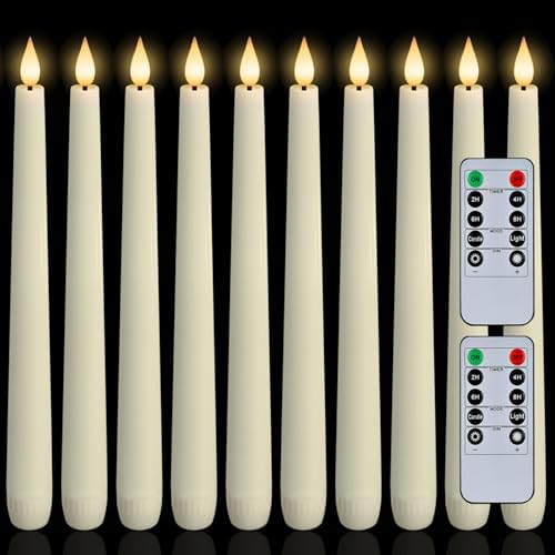 Homemory 12 Pcs Waxy Flameless Taper Candles with Remote, Led Flameless Candlesticks Classic Tall Candle, Flickering Battery Operated Taper Candles for Bedroom, Dining Room, Ivory, 9.6 inches by Homemory