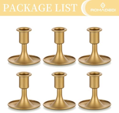 Candlestick Holders Taper Candle Holders, Romadedi Gold Candle Stick Candle Holder for Table Centerpiece, Wedding Reception, Festive Christmas Mantel Decoration or Home Decor, Set of 6 - Image 6
