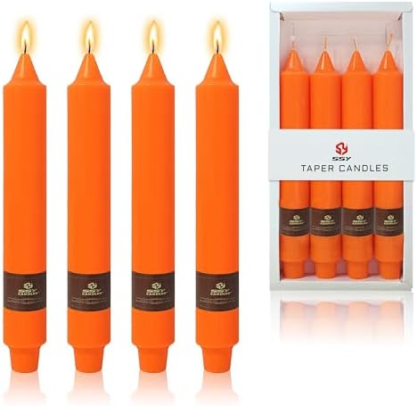 Orange Candle 9 Inch Tall Smokeless Taper Candles 4 Pack Unscented Candle for Christmas Dinner Halloween Thanksgiving Day Household Décor Candlesticks by XINAOBAOLUO