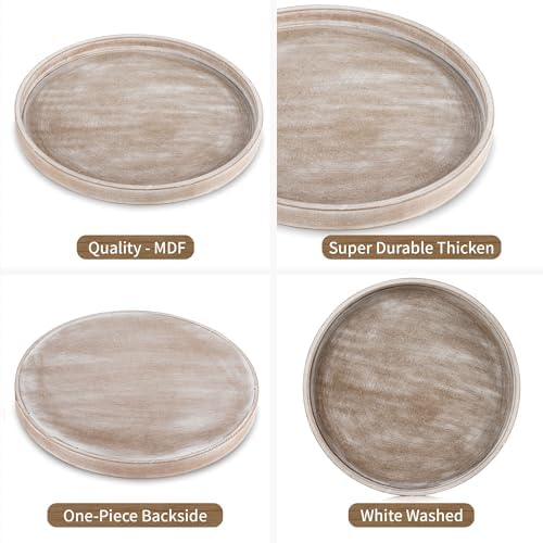 Hanobe Candle Plate Holder Tray: Whitewash Round Wood Candle Plate Decorative Centerpiece Small Tealight Pillar Trays for Living Room Dining Coffee Table Home Decor - Image 5