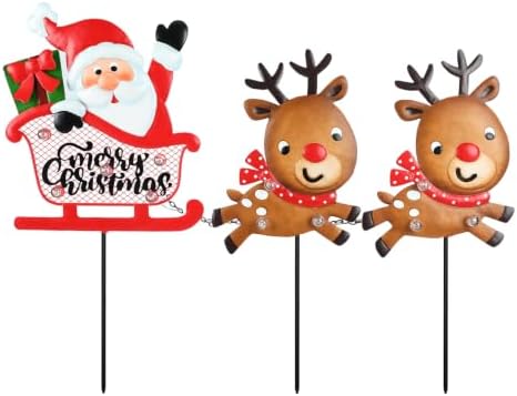 Christmas Yard Sign Stake, Lighted Santa and Reindeer Outdoor Decor - Image 2