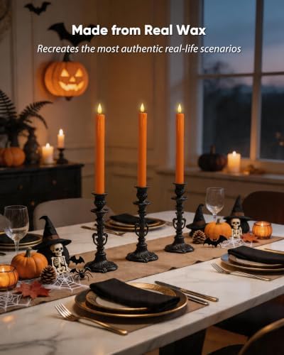 Homemory Orange Flameless Taper Candles with Remote Timer, 9.6 Inch Real Wax Battery Operated Candlesticks, Flickering Warmer Light Led Tapered Candle 6 Pack for Halloween Home Decor - Image 3