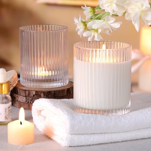 Clear Candle Jars with Lids, 8-Pack 12oz Ribbed Glass Candle Containers - Image 4