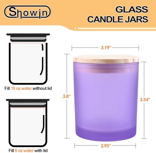 SHOWIN 10 OZ Thick Candle Jars for Making Candles 15 Pcs, Empty Jars with Wood Lids for Candle Making, Sample Container, Frosted Purple - Image 4