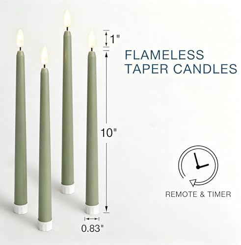 Sage Green Flameless Taper Candles with Remote Timer Set of 4 - Image 2
