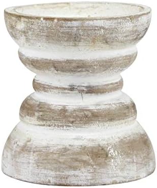 Stonebriar Antique White Wooden Pillar Candle Holder, Vintage Seaside Pillar Stand for Dining Table Centerpiece, Coffee Table, Mantel, Or Any Table Top, Small by StonebriarCollection