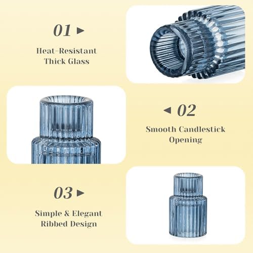 Hewory Glass Candlestick Holders Bulk, 20 PCS Blue Taper Candle Holders - Image 5