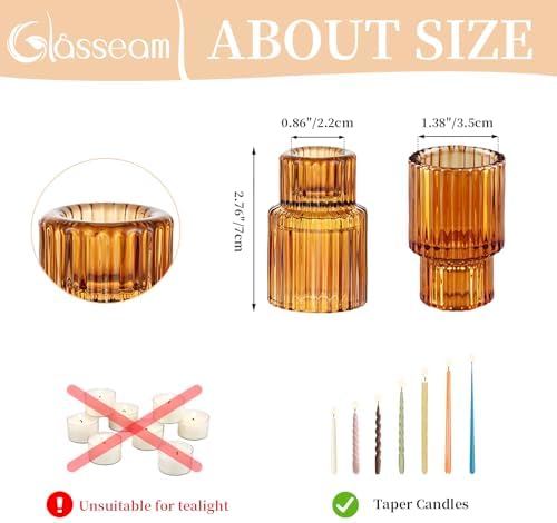 Glasseam Tapered Candlestick Holders Bulk: 20 Pcs Amber Fall Table Decor - Image 5