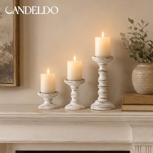 Candeldo Wood Candle Holder for Pillar, White Farmhouse Fireplace Decor - Image 6