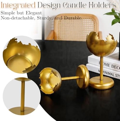 Metal Modern Candleholders in Eggshell Design, 2PCS, S+L, Gold - Image 4