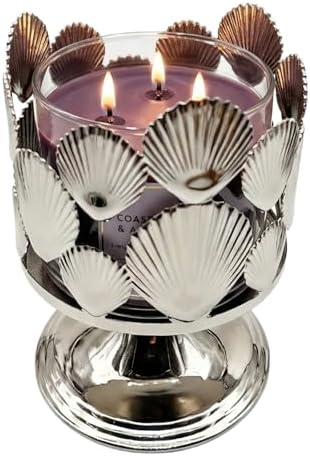 3 Wick Candle Holder, Fits 4 Inch Diameter Jar Candles, Decorative Candle Stand for Home, Living Room, Bedroom, Office & Gifting (Shell Silver) by Dorephine