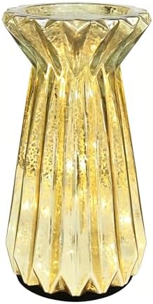 Home Decor, Mercury Glass Pillar Candle Pedestal Holders with 10 Led Lights, Lighted up Candle Holder for Pillar Candle, Candlestick Holders with Timer for Wedding Home Dining Table Xmas (Gold) - Image 5