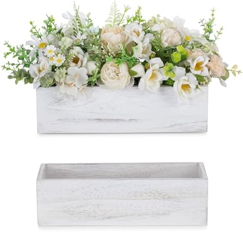 NUPTIO Wooden Box Centerpieces, Rectangle, 11.8" Long, Whitewashed, 2 Pcs by Nuptio
