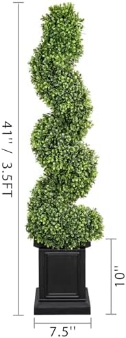 3.5ft Topiary Trees Artificial Outdoor, Artificial Boxwood Plants Outdoor Porch Trees, All-Year Green Fake Plant with Sturdy Pot for Front Porch (Spiral) - Image 2