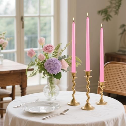 14-Pack Pink Taper Candles - 10 Inch Unscented Dripless Candlesticks, Long Burning for Weddings, Bridal Showers, Valentine's Day & Romantic Dinner Parties - Image 5
