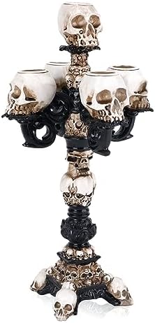 Skull Candle Holder for Halloween Decoration, Resin Gothic Skeleton Head Candlestick for Pillar Candle, Retro Spooky Desktop Tealight Cup for Christmas Home Office Party by Unknown