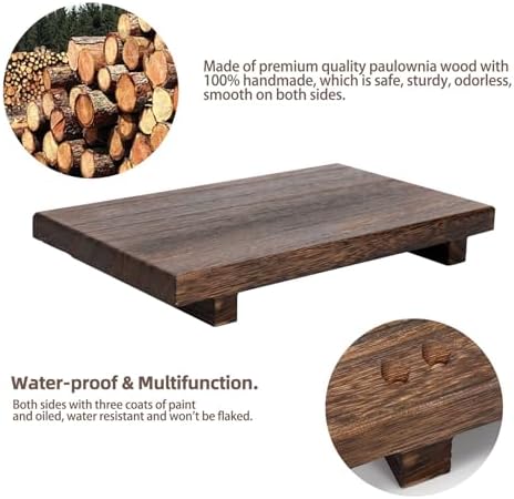 (9x6 Inch,Brown) Wood Riser Soap Tray, Rustic Wood Pedestal Stand Tray Farmhouse Kitchen Counter Decor Bathroom Soap Dish Holder for Sink,Vanity,Plant,Bottles, Candles Display - Image 5