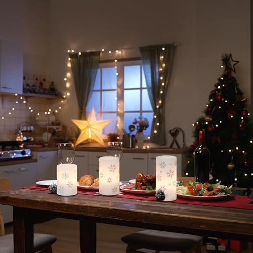 Christmas Snowflake LED Flameless Pillar Candles Battery Operated Timer - Image 2