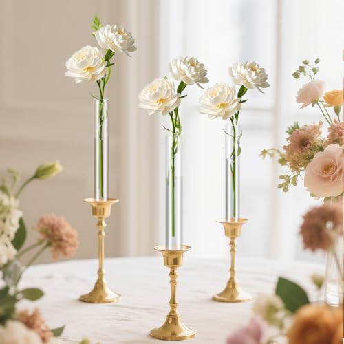 12 Pack 7.9” Acrylic Bud Vase — Cylinder Bud Vase for Taper Candlesticks, Flower Vase with Silicon Rubber Case Fits Candlestick Size 20-22mm, Perfect for Tablescapes, Weddings & Home Decor - Image 7