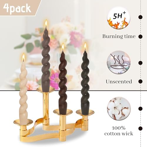 Unscented Short Candles Gradient Brown Twisted Candle 7.5 Inch Smokeless Spiral Candlesticks Handmade for Romantic Dinner Holiday Gifts Decor - Image 4