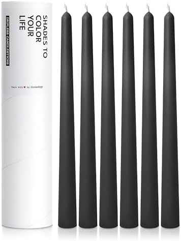 6 PK 10" Classic Taper Candles, Black, 7-8 Hours Long Burning, Unscented Tall Candlesticks by Unknown