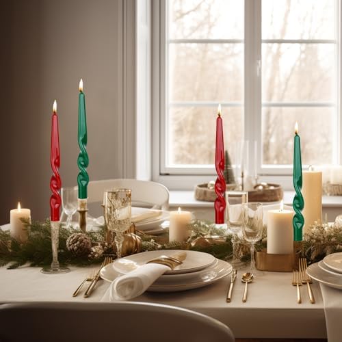 MAITREYA Christmas Dark Green Spiral Taper Candles-Set of 4 for Decoration Weddings Party Church-Unscented Dripless Candles,10inch(Dark Green-B) - Image 4
