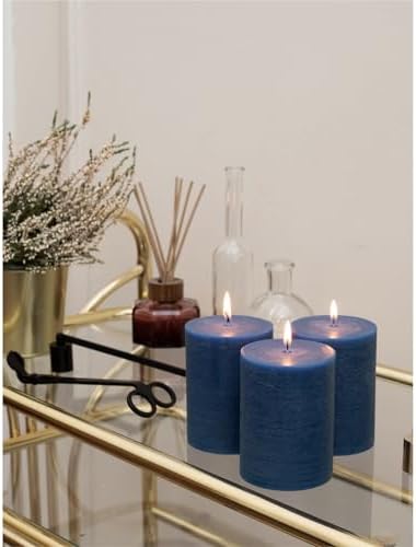 CANDWAX 3x4 inch Pillar Candles Set of 3 – Unscented Dripless Rustic Dark Blue Candles for Room Decor, Weddings, Centerpieces - Image 5