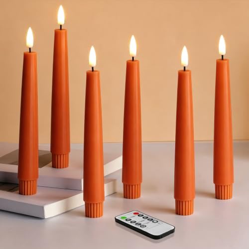 Eywamage Short Burnt Orange Fall LED Taper Candles with Remote Set of 6 by EywamageCandles