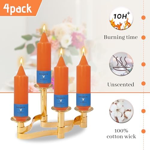4 Pcs Thanksgiving Pumpkin Orange Taper Candles - 5 Inch Short Handmade Unscented Candles, Slow Burn Smokeless Dinner Candle Sticks for Home Decor Holiday Gifts - Image 3