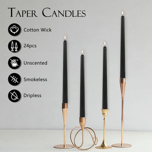 24Pack 10inch Black Taper Candle-Unscented and Smokeless-8hours Long Burning time,Dripless,Ideal for Halloween Taper Candles, Weddings, Dinner,Parties - Image 3