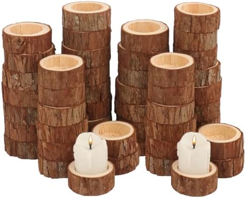 48 Pack Wooden TeaLight Candle Holders, OD:2.5 Inch, ID:1.6 Inch Wood Votive Tealight Holders for Home, Wedding, Party, and Holiday Decor by Unknown