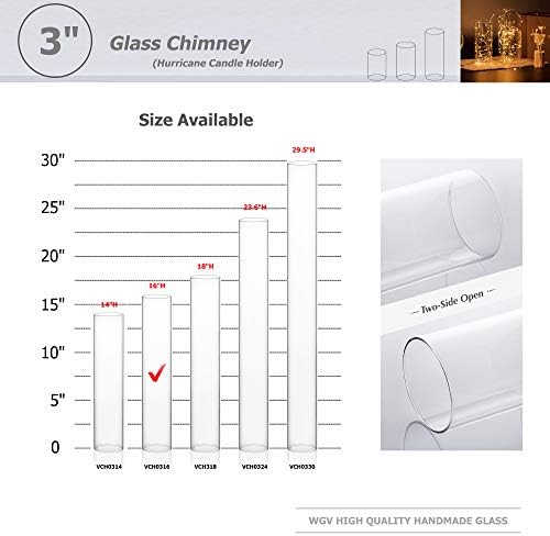WGVI Clear Hurricane Candle Holder Sleeve, Wide 3", Height 16", 6 Pieces, Hurricane Vase, Glass Cylinder Open Ended Chimney Shade Tube For Pillar and Tapered Candleholder, Flame Cover. - Image 3