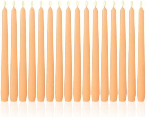MTLEE 16 Pcs 10 Inch Taper Candle Sticks Smokeless Unscented, Light Orange by MTLEE