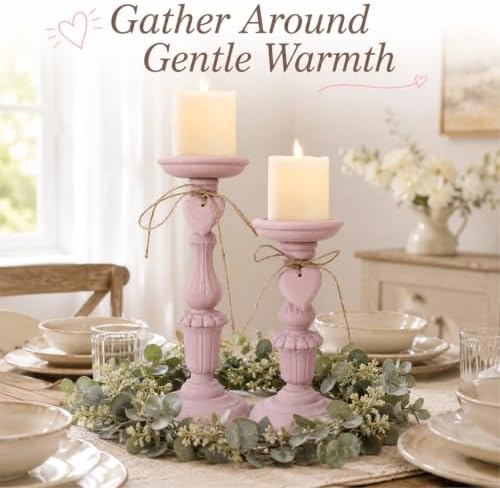 Shabby Chic & Vintage Farmhouse Wood Candle Holders - 2Pcs - Image 6