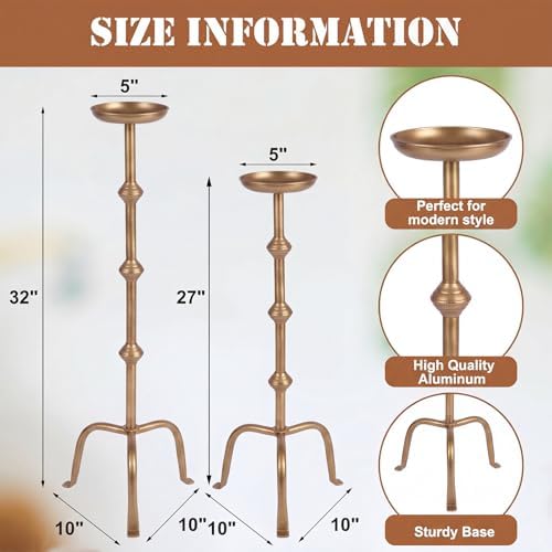 Mumufy 2 Pcs Metal Tall Floor Candleholder Candlestick, 32 in, 27 in, Gold - Image 2