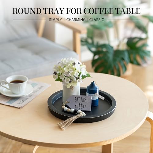 Hanobe Round Wood Candle Holder Tray, Black Coffee Table Centerpiece Decor - Image 4