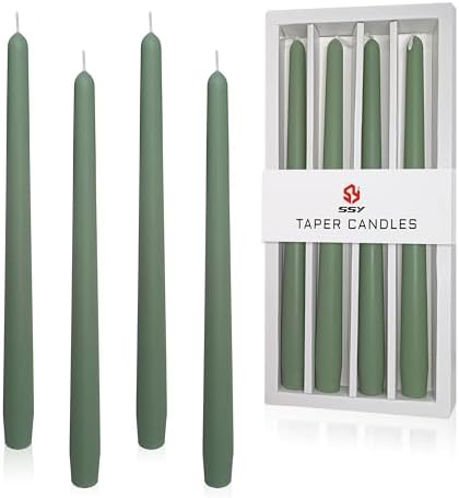 Green Taper Candle 10 inch - Set of 4 Tapered Candles Ideal as Dinner Candles - Cedar Scented Taper Candles Smokeless Long Burning Tall Candlesticks by XINAOBAOLUO