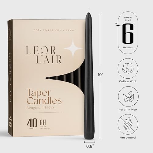 Leor & Lair Black Taper Candles, 40 Pack, 10 Inch Bulk Candlesticks - Image 2