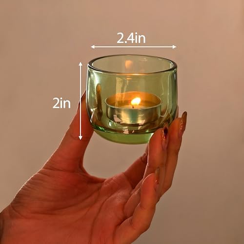 Gurfuy Glass Votive Candle Holders 6 Set - Tealight Candle Holder for Festival Wedding Propose Parties Holiday Table Centerpiece Shelf Decoration Fall Home Decor Green - Image 2