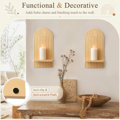 VIS'V Wall Mount Candle Sconces, Wooden Candle Holder Decor, Natural, 2 Pcs - Image 2