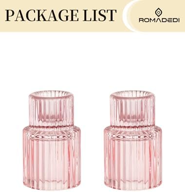 Romadedi 2-Pack Pink Ribbed Glass Taper Candle Holders, 2.76 in - Image 6