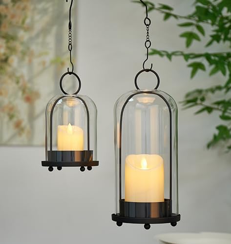 Hurricane Candle Holders Set of 2, 5" & 4" Metal and Glass Candle Lantern with Clear Dome for Pillar Candle, Wedding & Christmas Table Centerpiece, Farmhouse Home Decor (Black, Large & Small) - Image 6