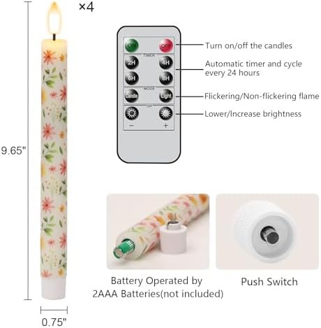 Flower Flameless Taper LED Candles Battery Operated with Remote Timer - Image 6