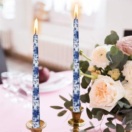 Floral Candle Sticks Printed Candlestick,Gedengni Set of 4 Spiral Taper Candle Long Twisted Candlesticks 10 inches Blue Flower Tapered Candles for Home Wedding Holiday Party (8D4T-BLUWHT) - Image 3