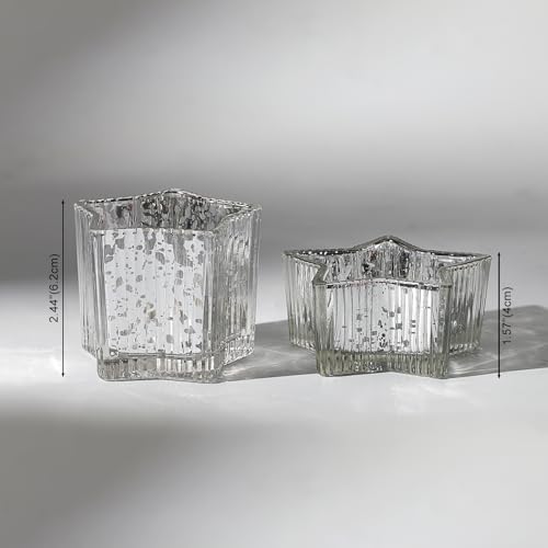 Letine 10pcs Silver Ribbed Star Candle Cups - Assorted Height Tea Light Holders, Votive Candle Holders forWedding, Fall Table Centerpiece, Mercury Glass Lucky Star Jar Decor(Tall 2.44", Short 1.57") - Image 2