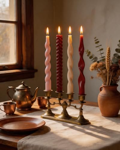 Red Taper Candles Spiral Candlesticks Unscented Smokeless Tall Candles for Christmas Wedding Holiday Dinner Party Home Decorative candles-10inch,4pcs - Image 4