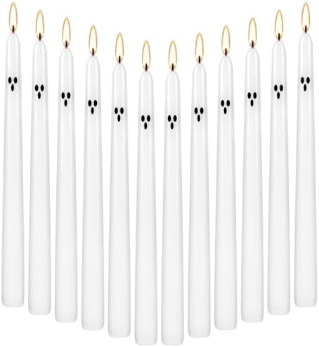 12 Pack Halloween Taper Candles - 10 Inch White Ghost Face Smokeless Candles, Long-Lasting 7+ Hour Burn, Premium Wax for Spooky Decor & Parties by HELLY