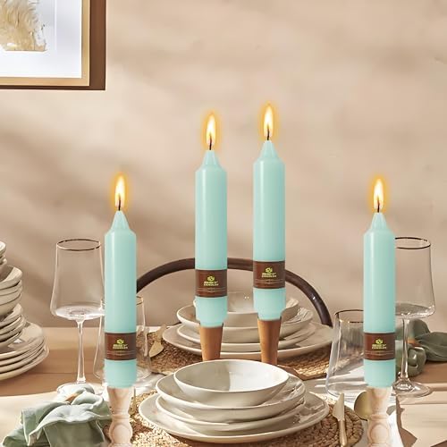 Mint Green Short Taper Candle 7 Inch Candlesticks Unscented Dripless Tapered Candle Set for Home Decor Wedding Party Dinner Candles by XINAOBAOLUO