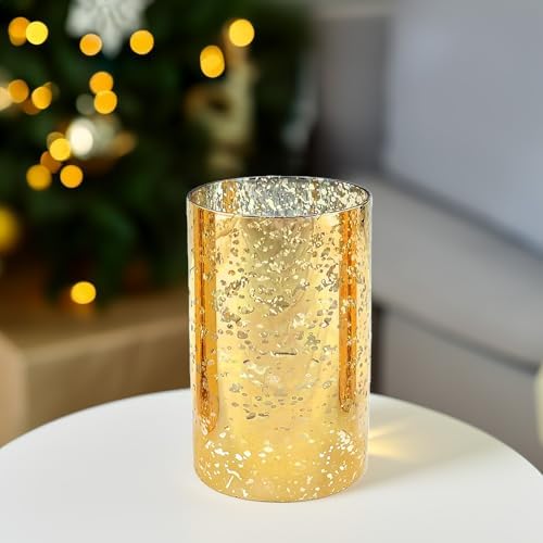 WGVI Hurricane Candle Holder Sleeve, W: 4", Ht: 6", Gold Speckled Glass Cylinder Open Both Ends, Chimney Tube Shade, 6 Piece - Image 4