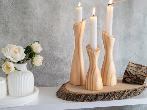 OLEEK Wooden Candlestick Holders Set to Suit Any Style of Decor - Durable & Easy to Clean Wood Candlestick Holders - Set of 3 Wooden Taper Candle Holders - Wood Candle Holder Create A Warm Atmosphere - Image 3